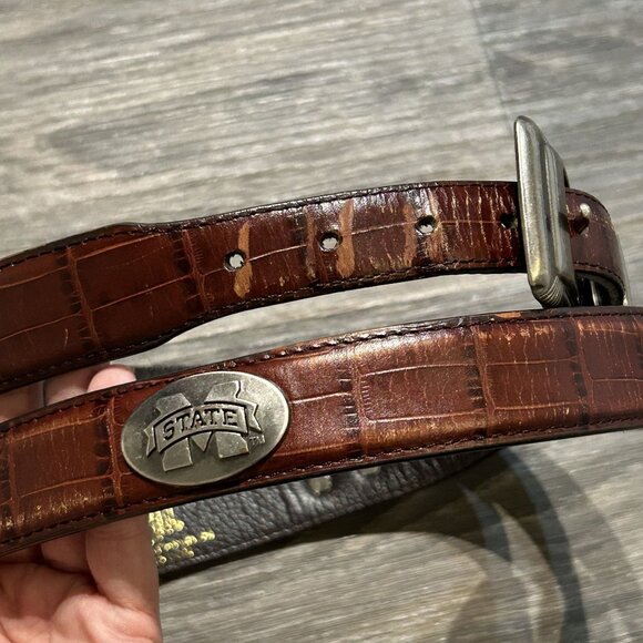 Mississippi State Bulldogs Leather Belt ZepPro 48" Brown Croc Embossed Preppy - Picture 4 of 9